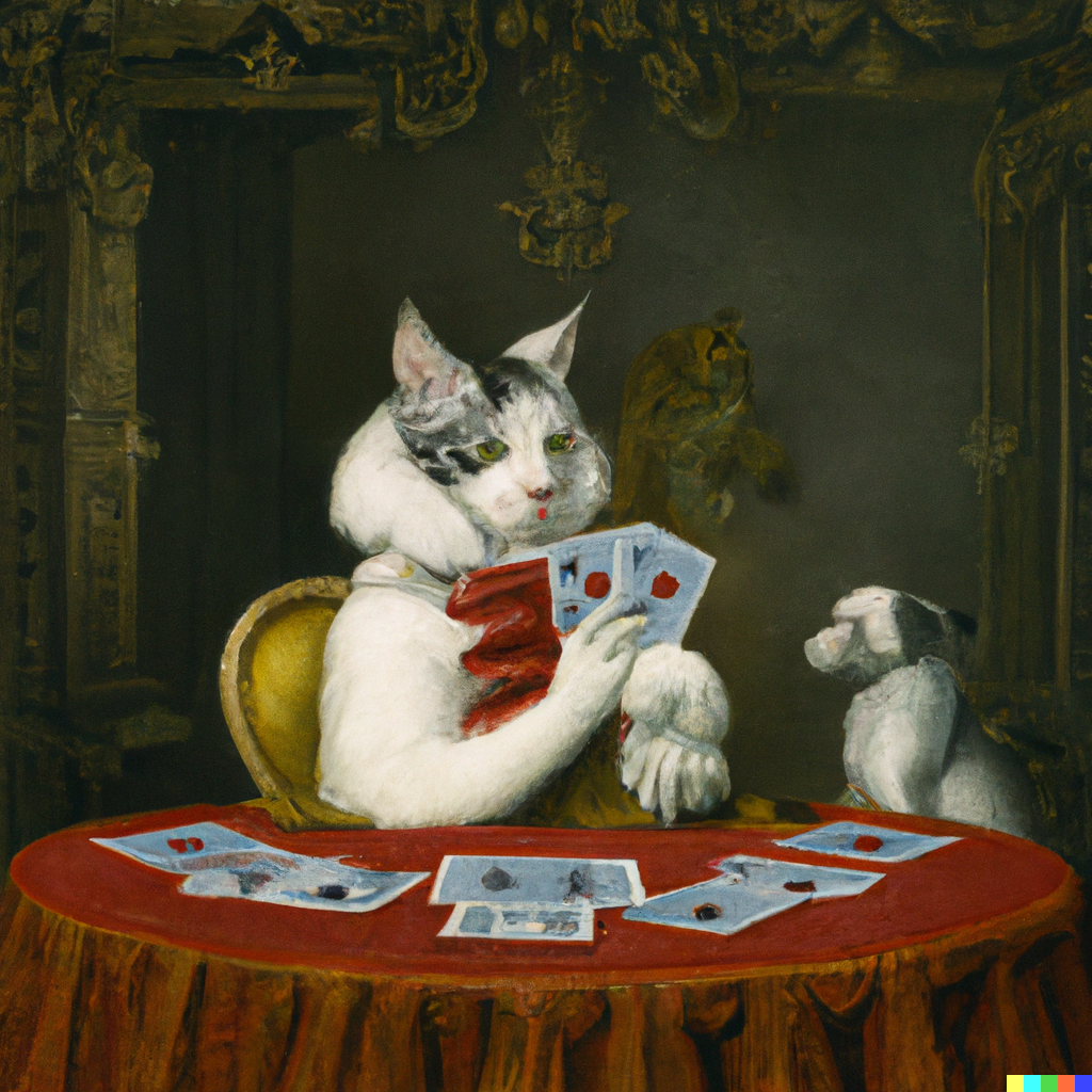 DALL·E 2023-02-04 21.47.24 - a painting of cat playing cards baroque