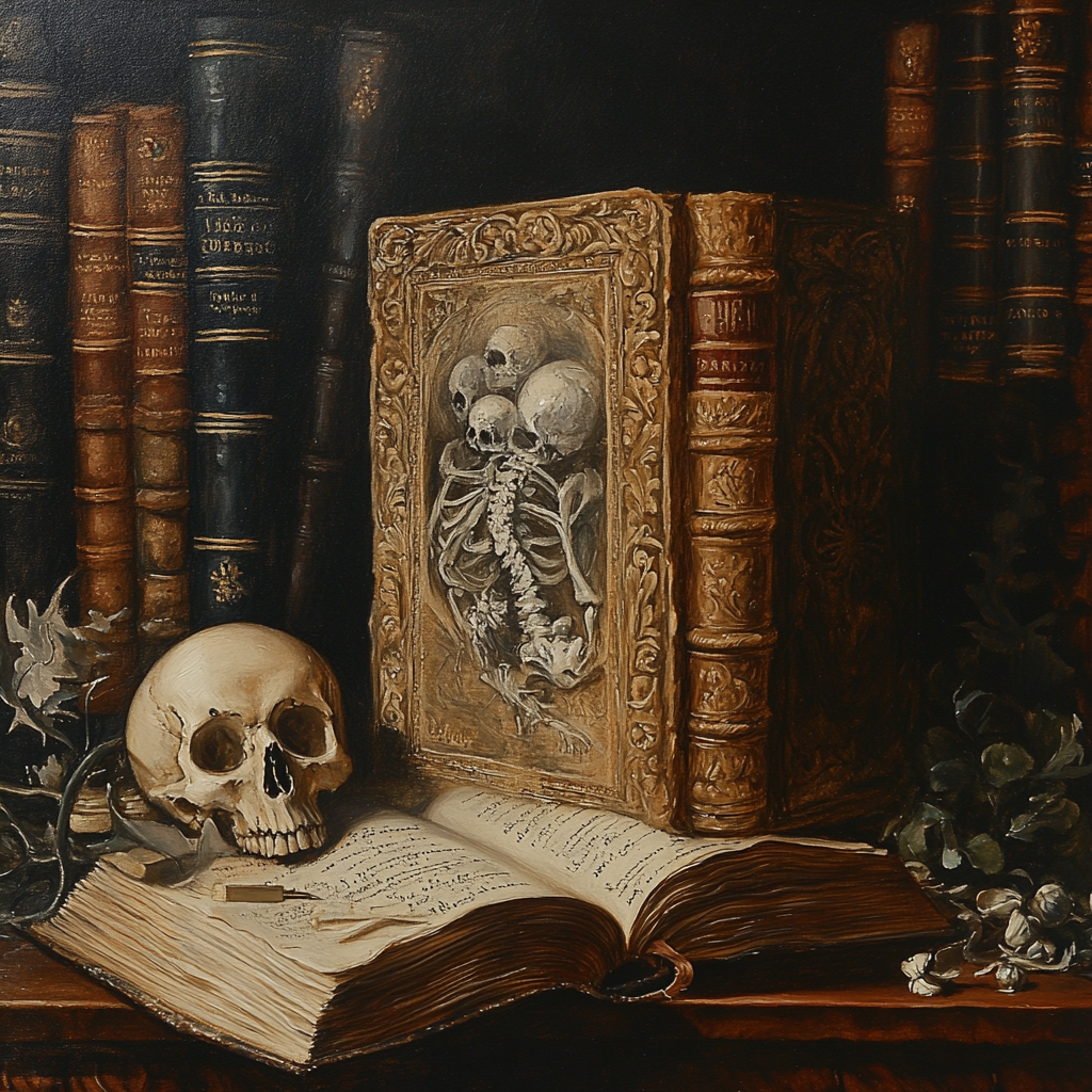 pleban666_a_painting_of_acient_book_with_skeleton_background_ba_83fccc9d-e83e-411a-8b09-9095857fd542